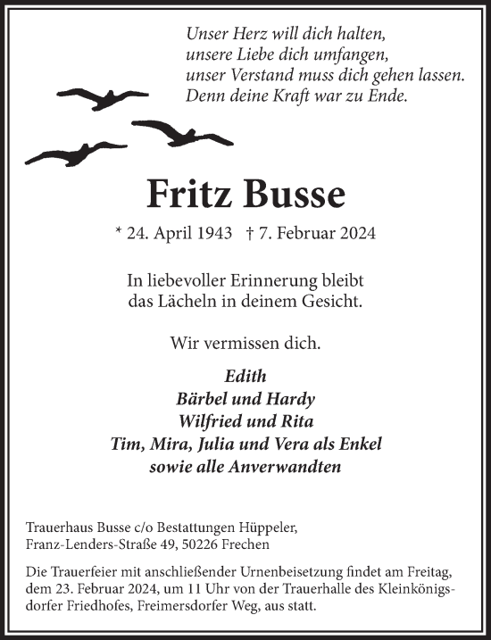 Anzeige von Fritz Busse von  Wochenende 