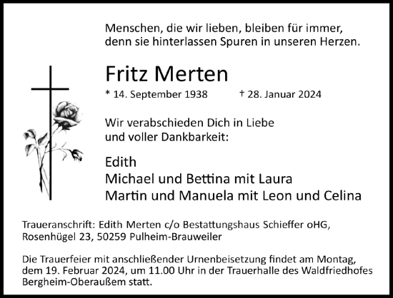 Anzeige von Fritz Merten von  Werbepost 