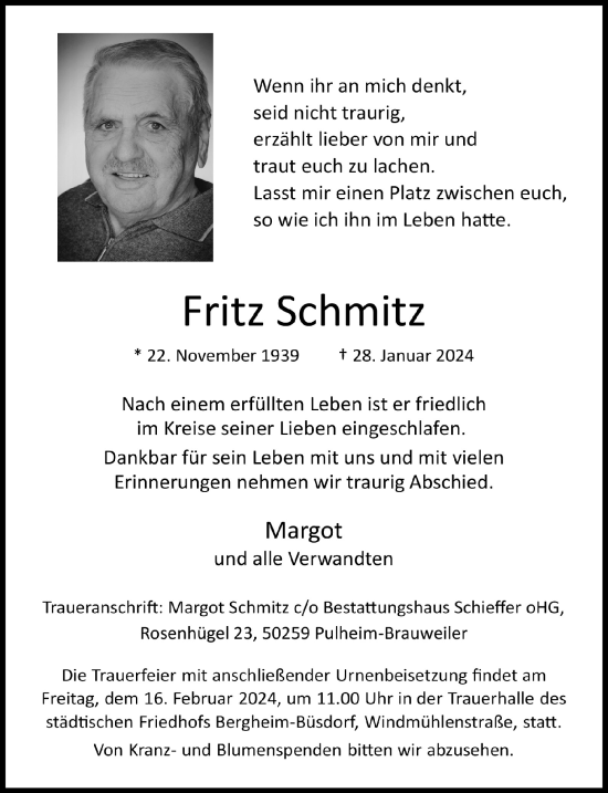 Anzeige von Fritz Schmitz von  Werbepost 