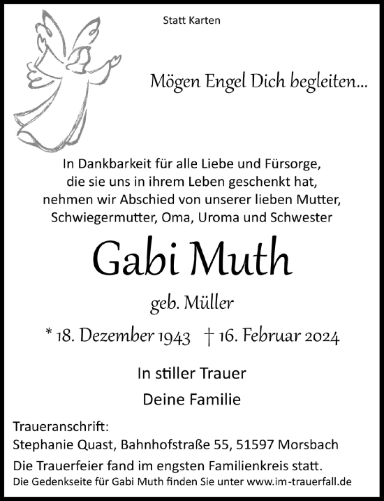 Anzeige von Gabi Muth von  Lokalanzeiger 