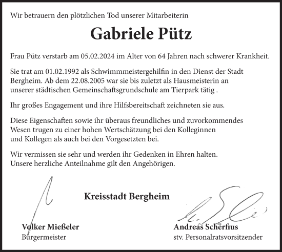 Anzeige von Gabriele Pütz von  Werbepost 
