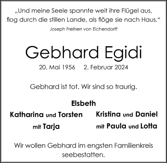 Anzeige von Gebhard Egidi von  Schlossbote/Werbekurier 