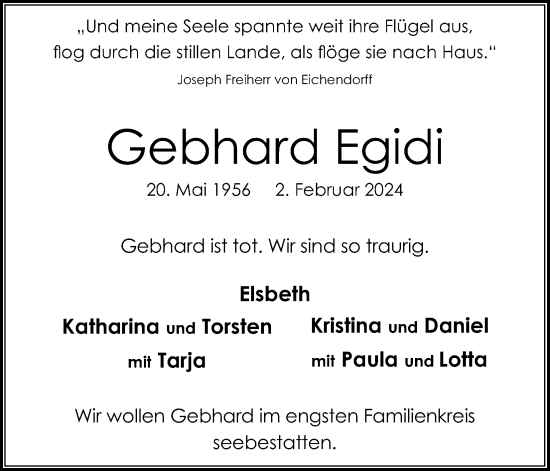 Anzeige von Gebhard Egidi von Kölner Stadt-Anzeiger / Kölnische Rundschau / Express