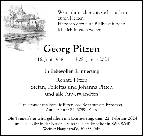 Anzeige von Georg Pitzen von Kölner Stadt-Anzeiger / Kölnische Rundschau / Express