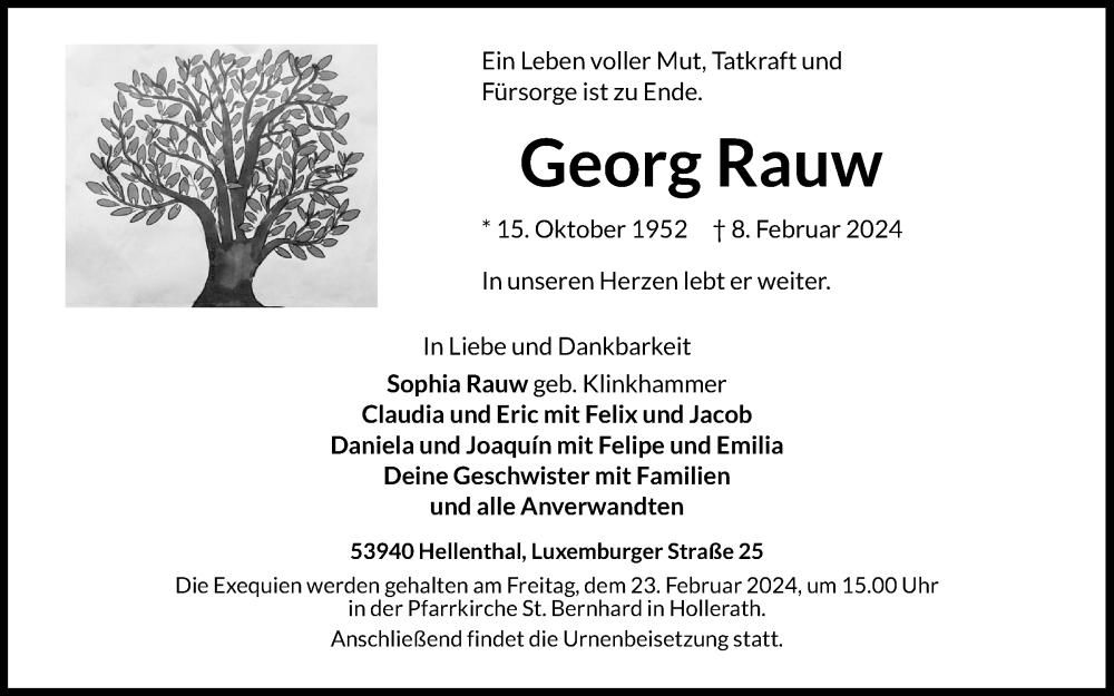  Traueranzeige für Georg Rauw vom 17.02.2024 aus Kölner Stadt-Anzeiger / Kölnische Rundschau / Express