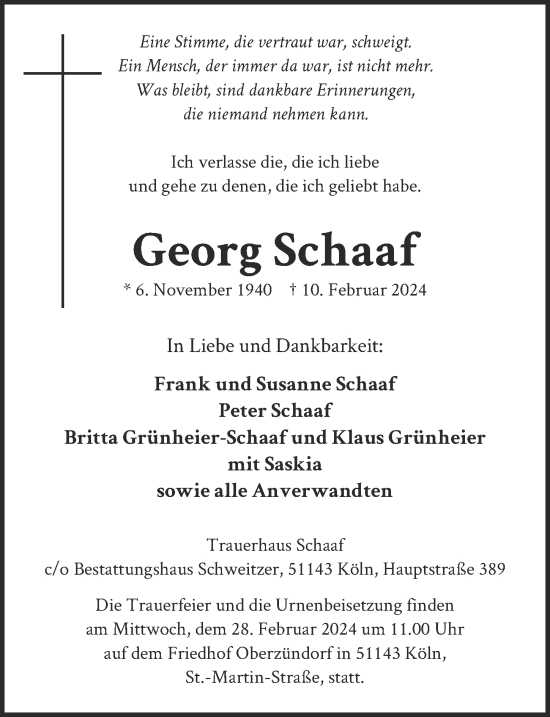 Anzeige von Georg Schaaf von  EXPRESS - Die Woche 