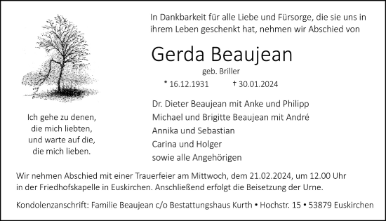 Anzeige von Gerda Beaujean von  Blickpunkt Euskirchen 