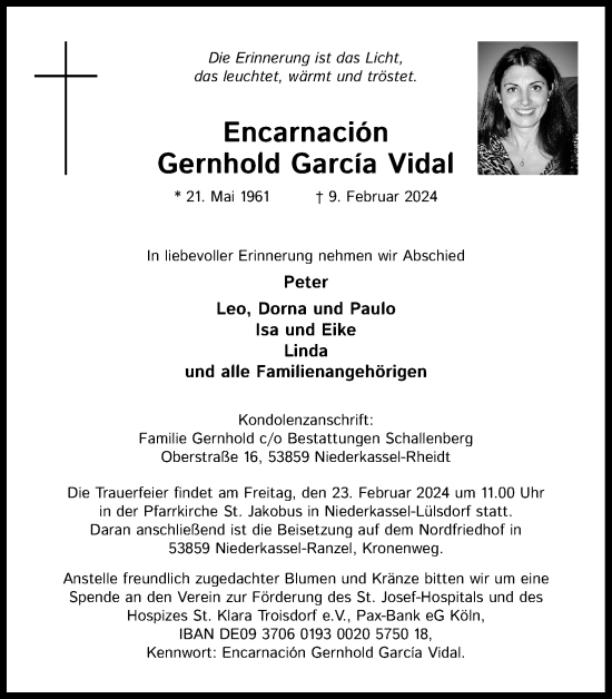 Anzeige von Gernhold Garcia Vidal von Kölner Stadt-Anzeiger / Kölnische Rundschau / Express