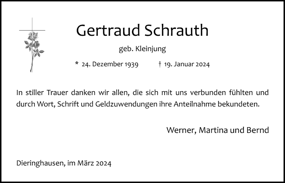  Traueranzeige für Gertraud Schrauth vom 01.03.2024 aus  Anzeigen Echo 