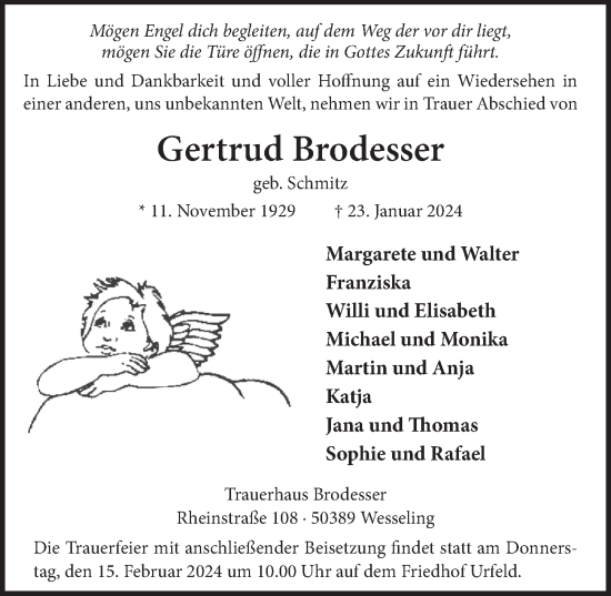 Anzeige von Gertrud Brodesser von  Schlossbote/Werbekurier 