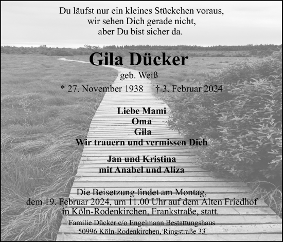 Anzeige von Gila Dücker von Kölner Stadt-Anzeiger / Kölnische Rundschau / Express