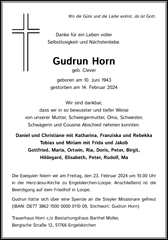 Anzeige von Gudrun Horn von Kölner Stadt-Anzeiger / Kölnische Rundschau / Express