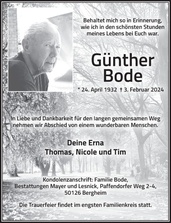 Anzeige von Günther Bode von  Werbepost 