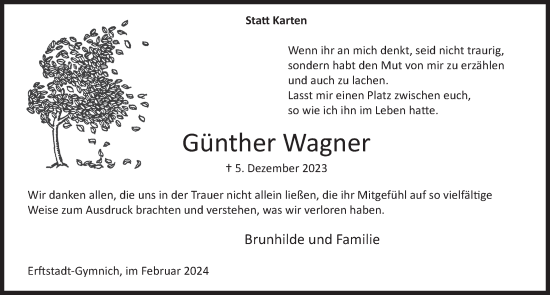 Anzeige von Günther Wagner von  Werbepost 