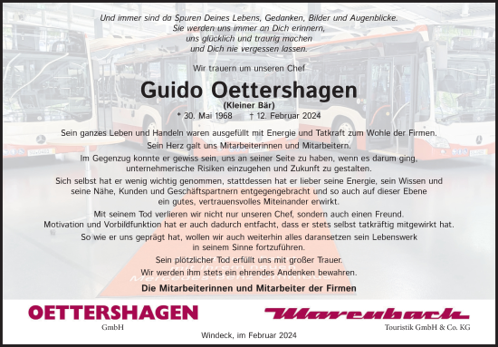 Anzeige von Guido Oettershagen von Kölner Stadt-Anzeiger / Kölnische Rundschau / Express