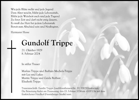 Anzeige von Gundolf Trippe von Kölner Stadt-Anzeiger / Kölnische Rundschau / Express