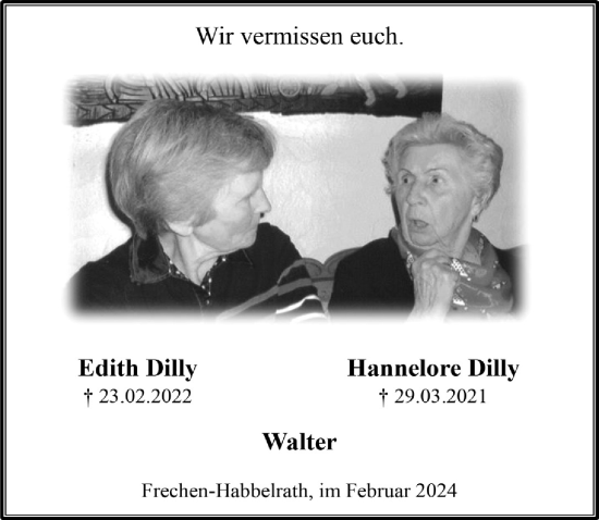 Anzeige von Hannelore Dilly von  Wochenende 