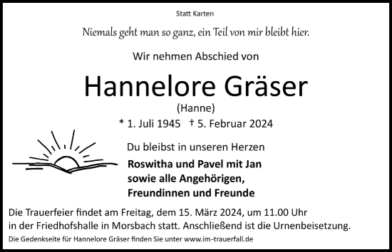 Anzeige von Hannelore Gräser von  Lokalanzeiger 