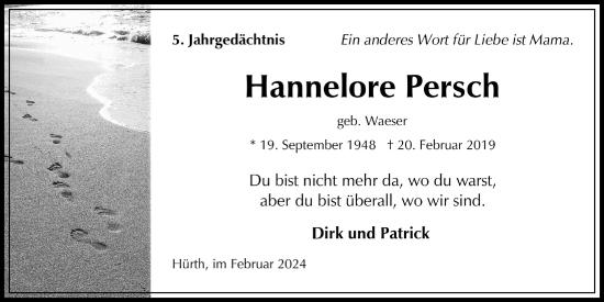 Anzeige von Hannelore Persch von  Wochenende 