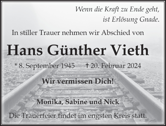Anzeige von Hans Günther Vieth von  Schlossbote/Werbekurier 
