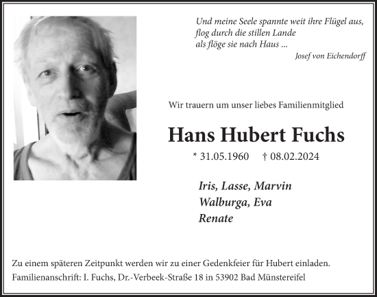 Anzeige von Hans Hubert Fuchs von  Blickpunkt Euskirchen 
