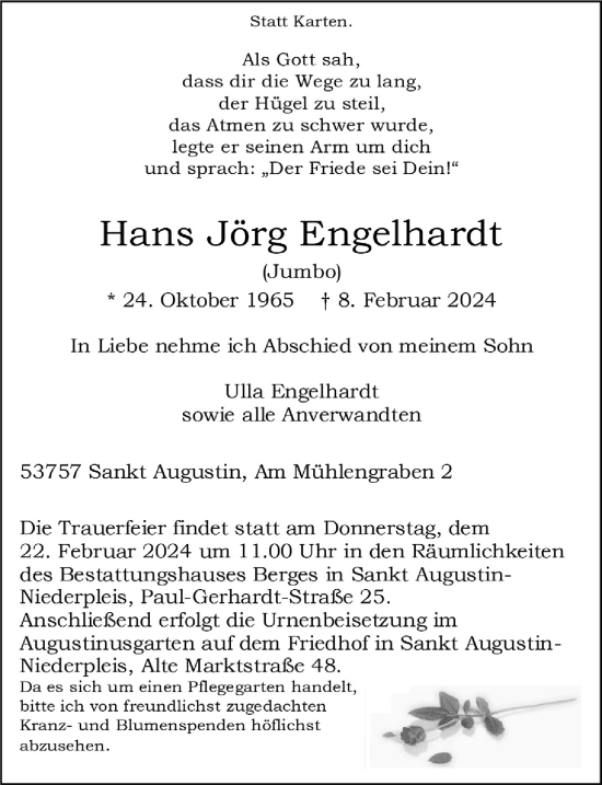 Anzeige von Hans Jörg Engelhardt von  Extra Blatt 