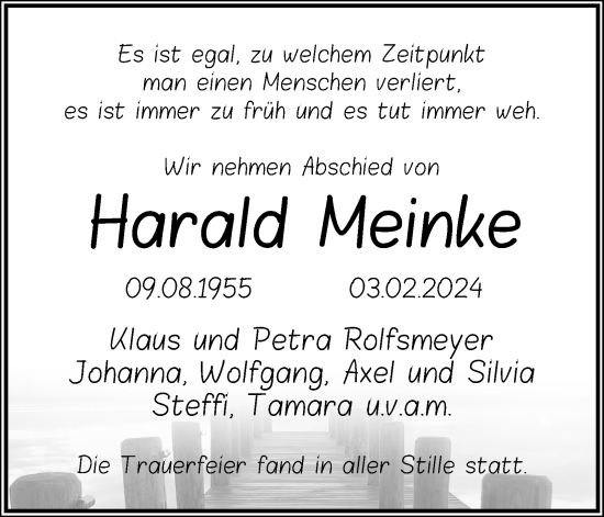 Anzeige von Harald Meinke von Kölner Stadt-Anzeiger / Kölnische Rundschau / Express