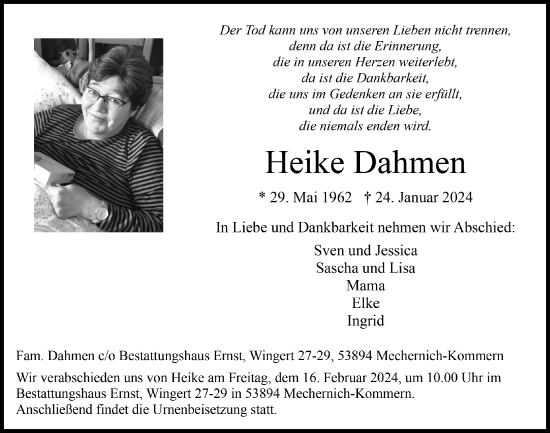 Anzeige von Heike Dahmen von  Blickpunkt Euskirchen 