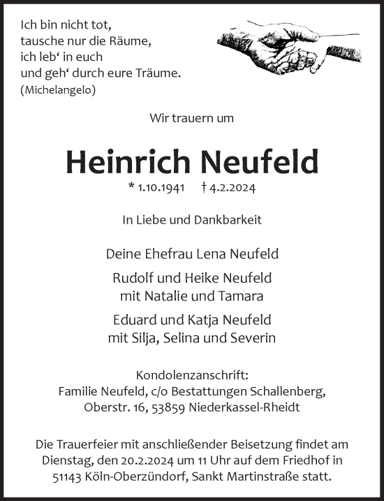 Anzeige von Heinrich Neufeld von  EXPRESS - Die Woche 