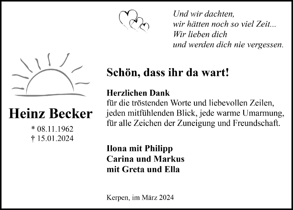  Traueranzeige für Heinz Becker vom 01.03.2024 aus  Werbepost 