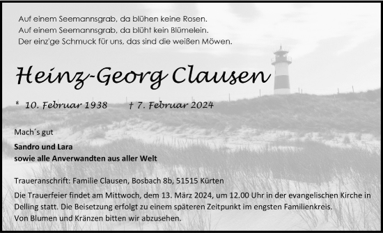 Anzeige von Heinz-Georg Clausen von  Bergisches Handelsblatt 