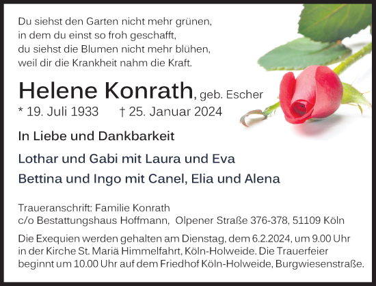 Anzeige von Helene Konrath von Kölner Stadt-Anzeiger / Kölnische Rundschau / Express