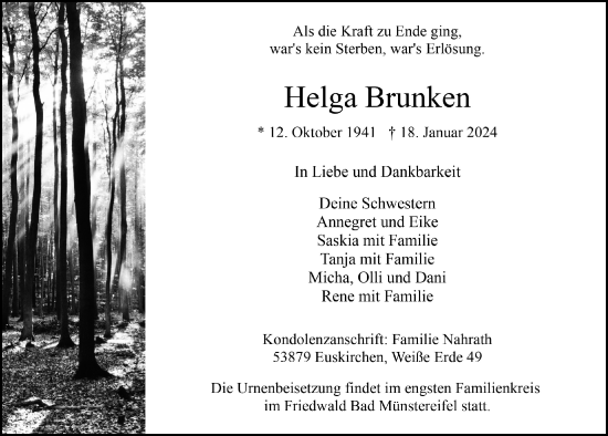 Anzeige von Helga Brunken von  Blickpunkt Euskirchen 