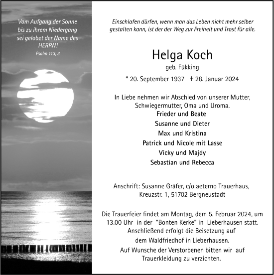 Anzeige von Helga Koch von  Anzeigen Echo 