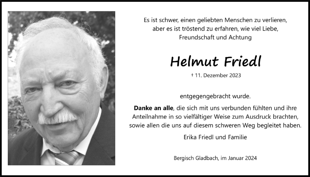  Traueranzeige für Helmut Friedl vom 02.02.2024 aus  Bergisches Handelsblatt 