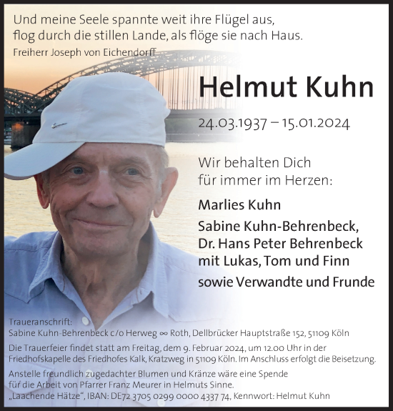 Anzeige von Helmut Kuhn von Kölner Stadt-Anzeiger / Kölnische Rundschau / Express