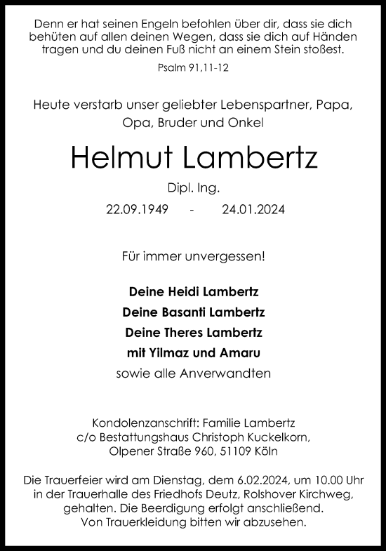Anzeige von Helmut Lambertz von Kölner Stadt-Anzeiger / Kölnische Rundschau / Express