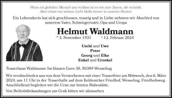 Anzeige von Helmut Waldmann von  Schlossbote/Werbekurier 