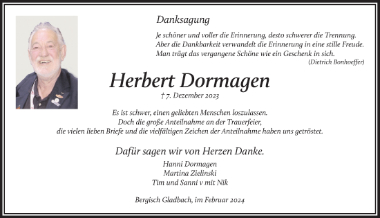Anzeige von Herbert Dormagen von  Bergisches Handelsblatt 