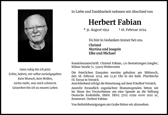 Anzeige von Herbert Fabian von Kölner Stadt-Anzeiger / Kölnische Rundschau / Express