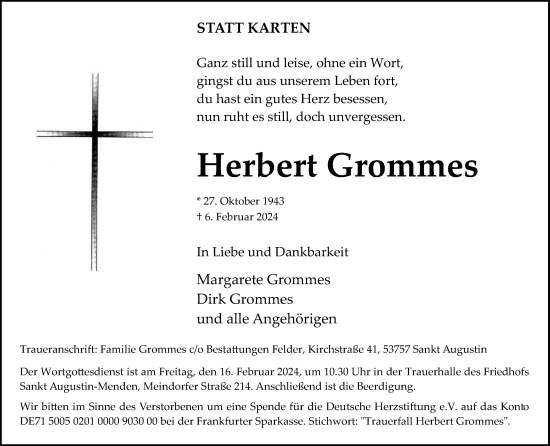Anzeige von Herbert Grommes von Kölner Stadt-Anzeiger / Kölnische Rundschau / Express