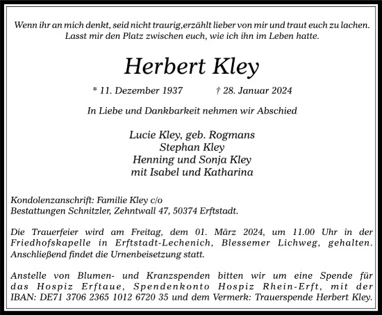 Anzeige von Herbert Kley von  Werbepost 