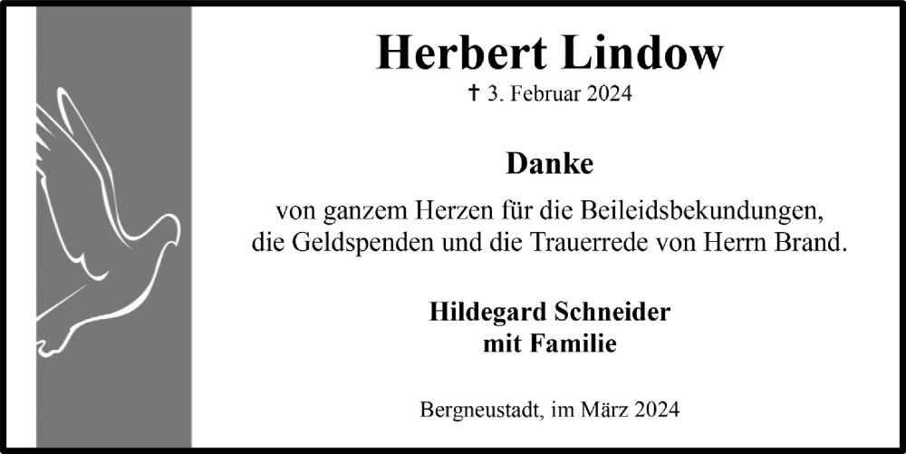  Traueranzeige für Herbert Lindow vom 01.03.2024 aus  Anzeigen Echo 