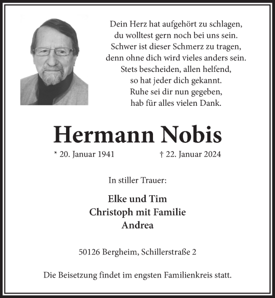 Anzeige von Hermann Nobis von  Werbepost 