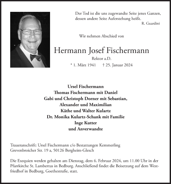 Anzeige von Hermann Josef Fischermann von  Werbepost 