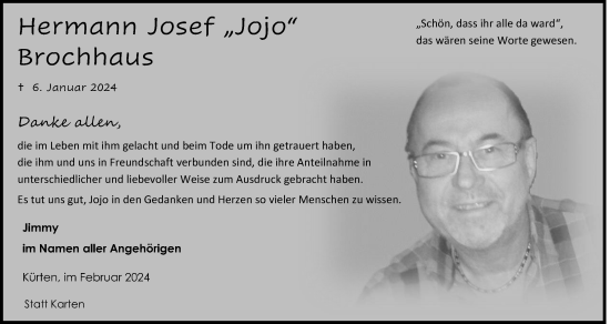Anzeige von Herrmann Josef Brochhaus von Kölner Stadt-Anzeiger / Kölnische Rundschau / Express