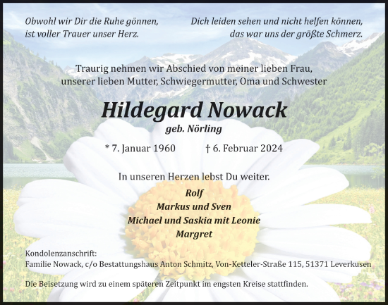 Anzeige von Hildegard Nowack von  Lokale Informationen 