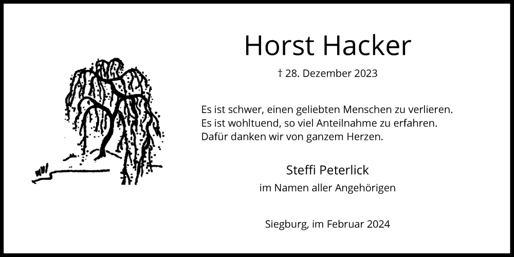  Traueranzeige für Horst Hacker vom 03.02.2024 aus Kölner Stadt-Anzeiger / Kölnische Rundschau / Express