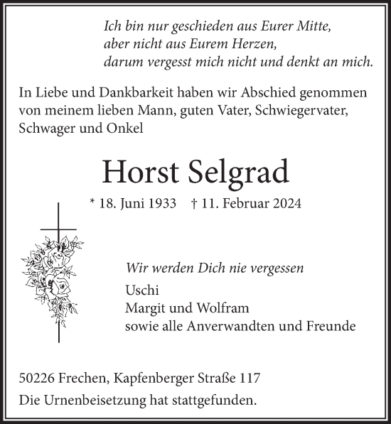 Anzeige von Horst Selgrad von  Werbepost 