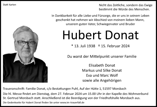 Anzeige von Hubert Donat von Kölner Stadt-Anzeiger / Kölnische Rundschau / Express